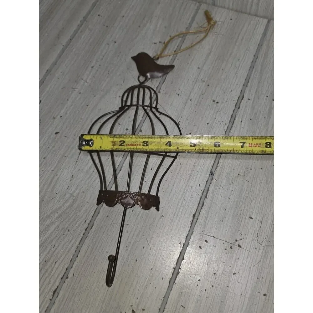 Vtg Bird On Cage Coat Hook Hat Towel Dog/Cat Leash Hanger Metal Cottagecore